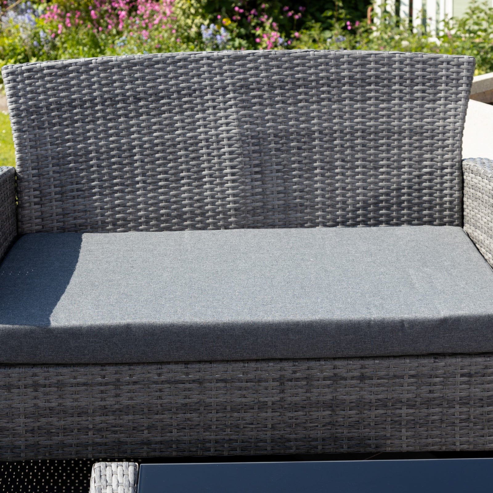 Covea Dark Grey Rattan Lounge Set - 2 Seat Sofa, 2 X Chairs + Table