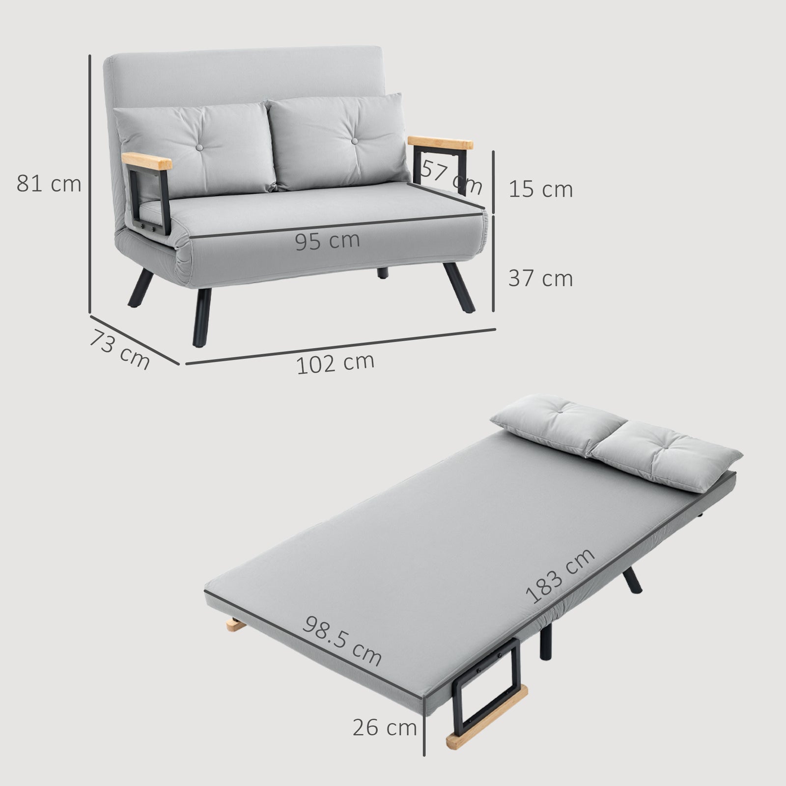 Click Clack 2 Seater Sofa Bed For Living Room, Guest Room | Grey