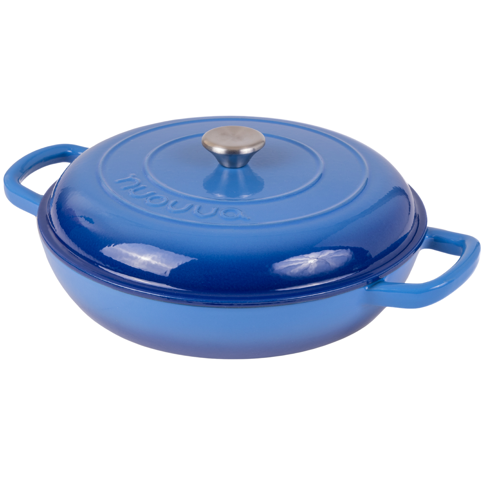 Shallow Cast Iron Casserole Pot With Lid  - 30cm , 3.7-quart | Dark Blue