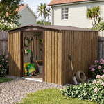 6 x 8ft Metal Apex Roof Garden Shed with Foundation, 3D Brown Wood Grain, Double Sliding Doors & 4 Air Vents