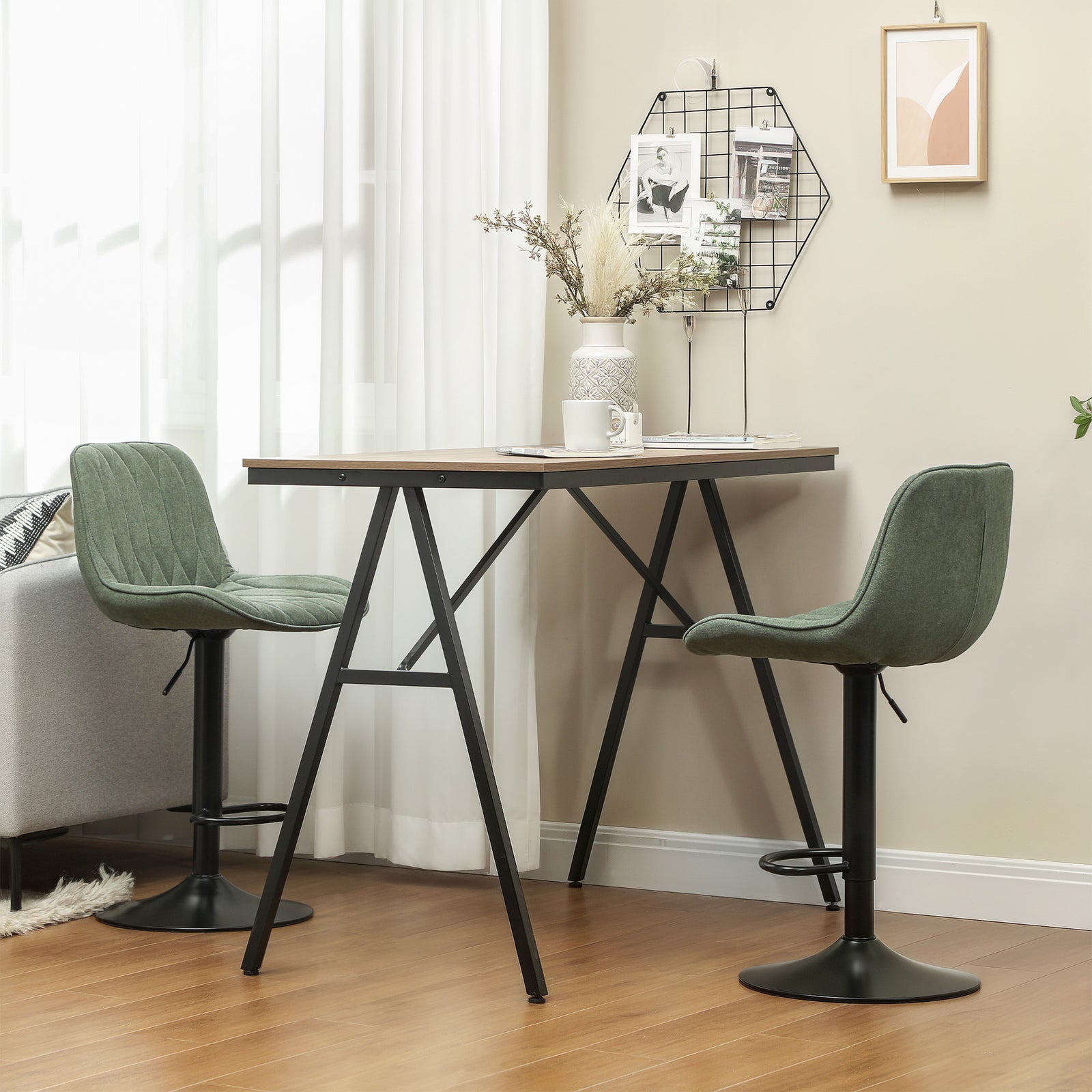 Bar Stools Set Of 2, Modern Armless Bar Chairs | Green