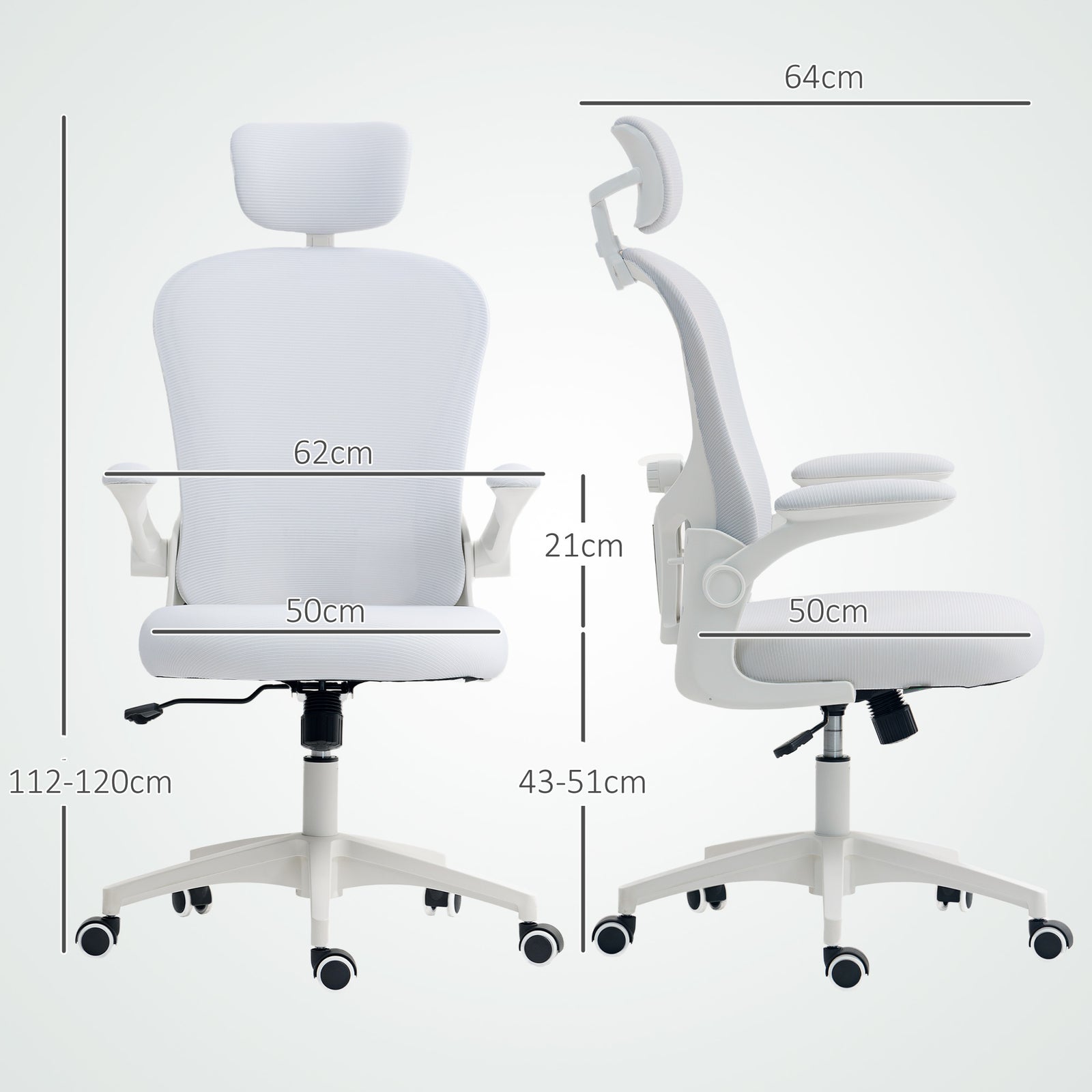 Mesh Chair With Headrest, 4d Support | White