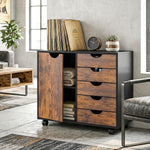HOMCOM Modern Mobile 5-drawer Cabinet W/ Door, Office Storage Cabinet
