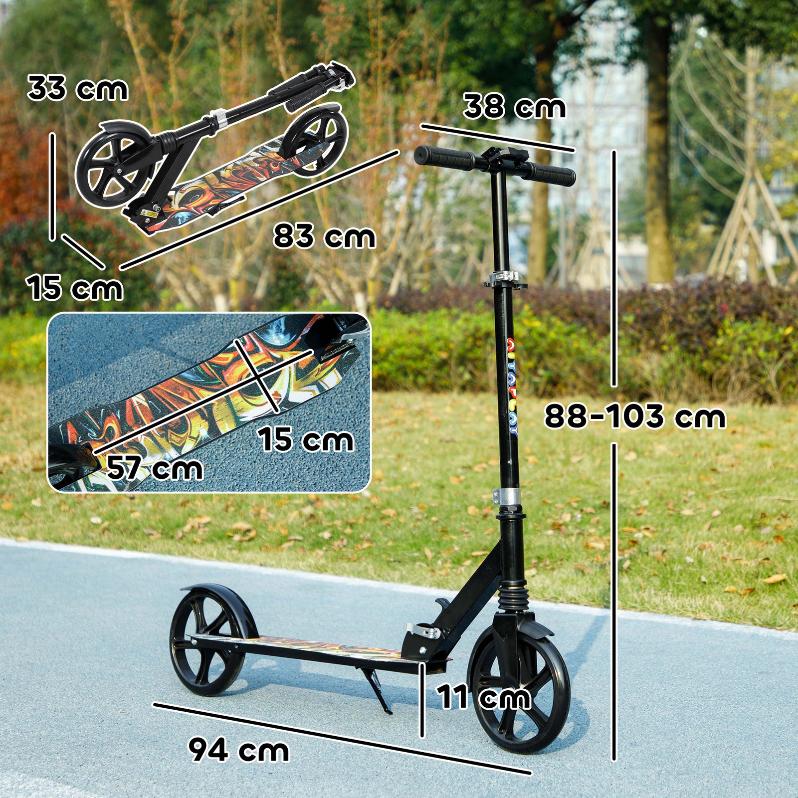 Foldable Kids Scooter, Kick Scooter W/ Adjustable Handlebar For Ages 6-12 Years | Black