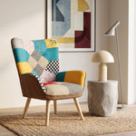 Breeins Cozy Linen Upholstered Block-Stitch Lounge Chair with Wooden Base