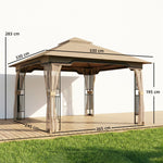 3.3 X 3.3 M Garden Gazebo With Shelves, Upf50+ Permanent Gazebo | Khaki