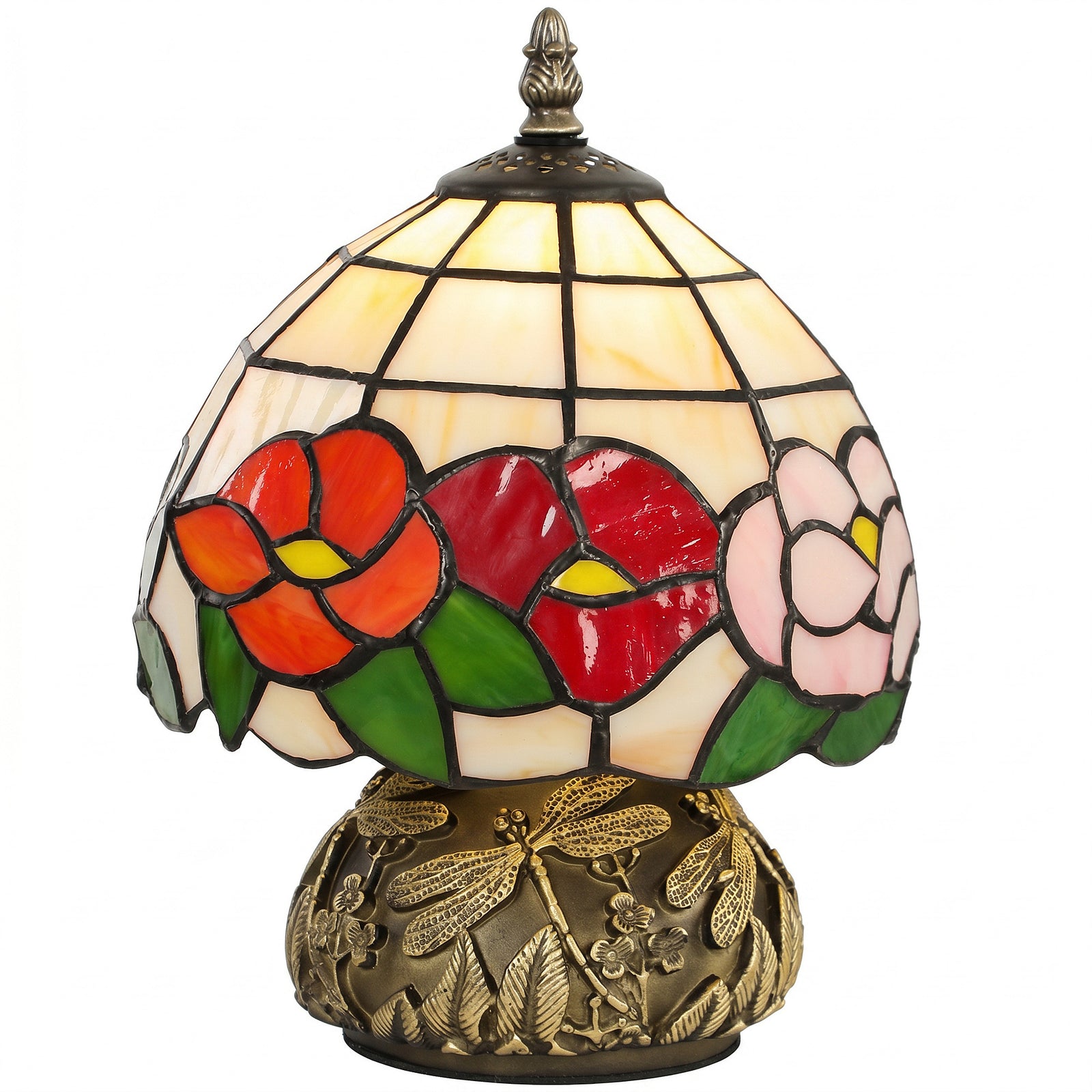 HOMCOM Stained Glass Bedside Lamp, Tiffany Style Table Lamp For Bedroom