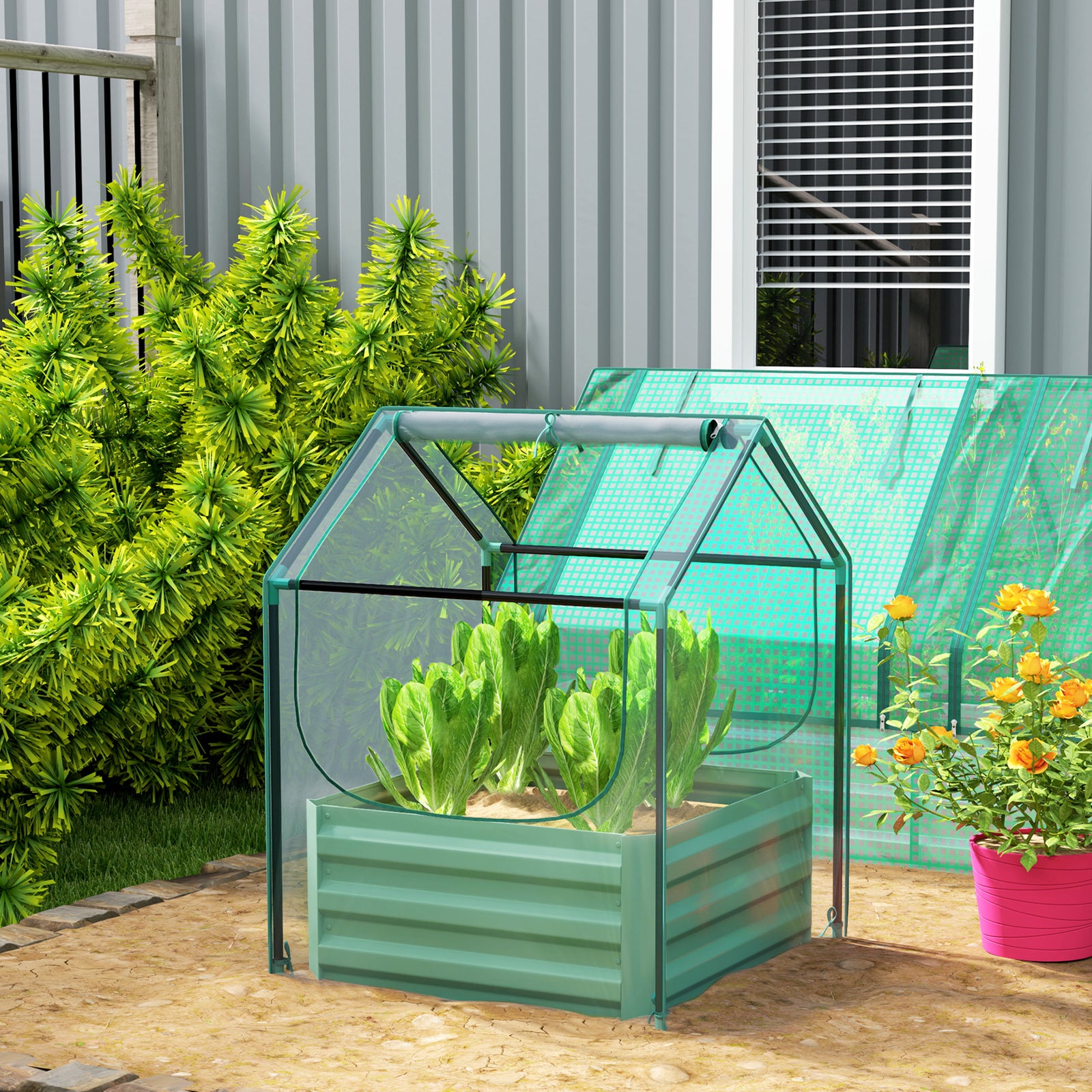 Raised Garden Bed With Cover, Clear And Green