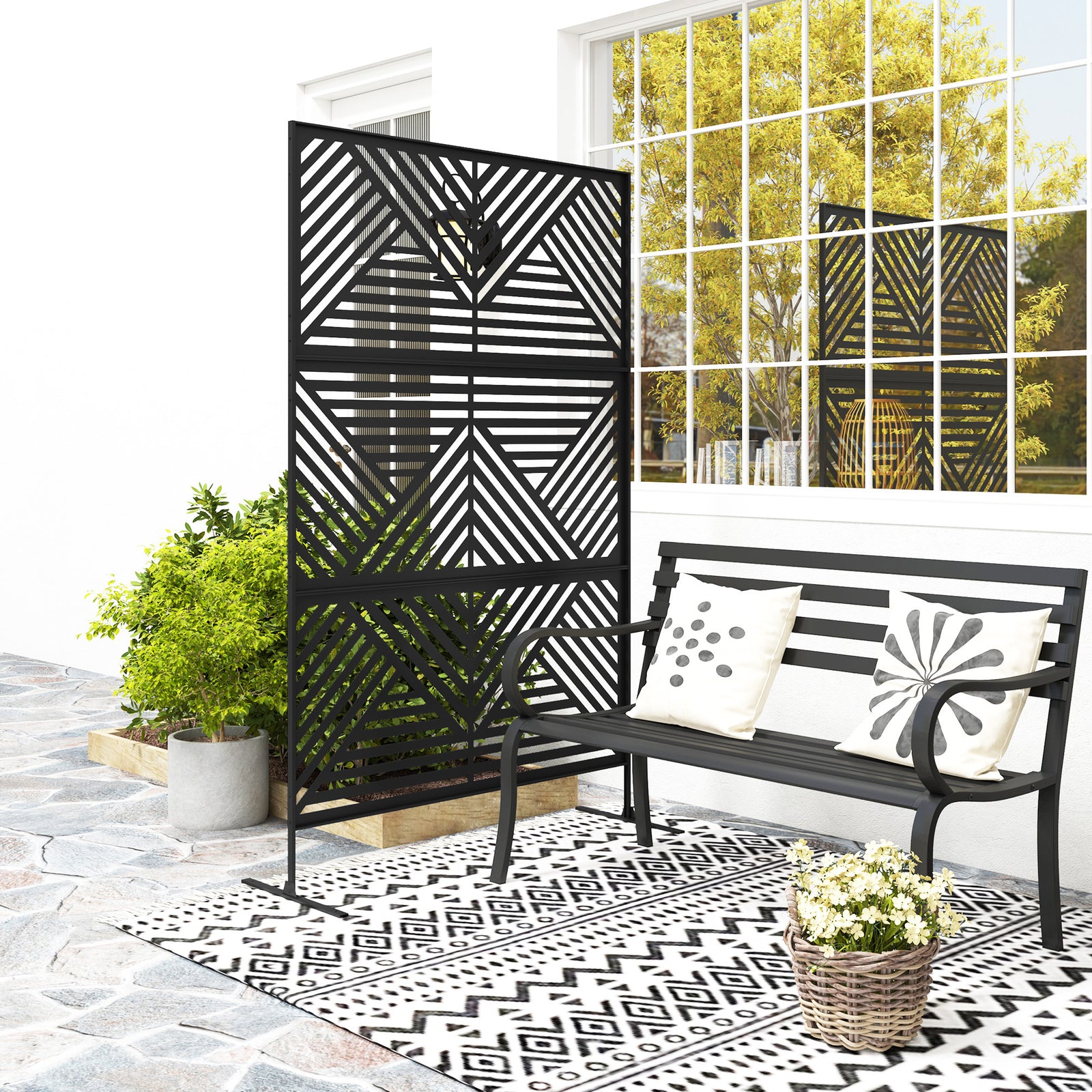 Decorative Outdoor Divider Privacy Panel W/ Stand, Rhombus