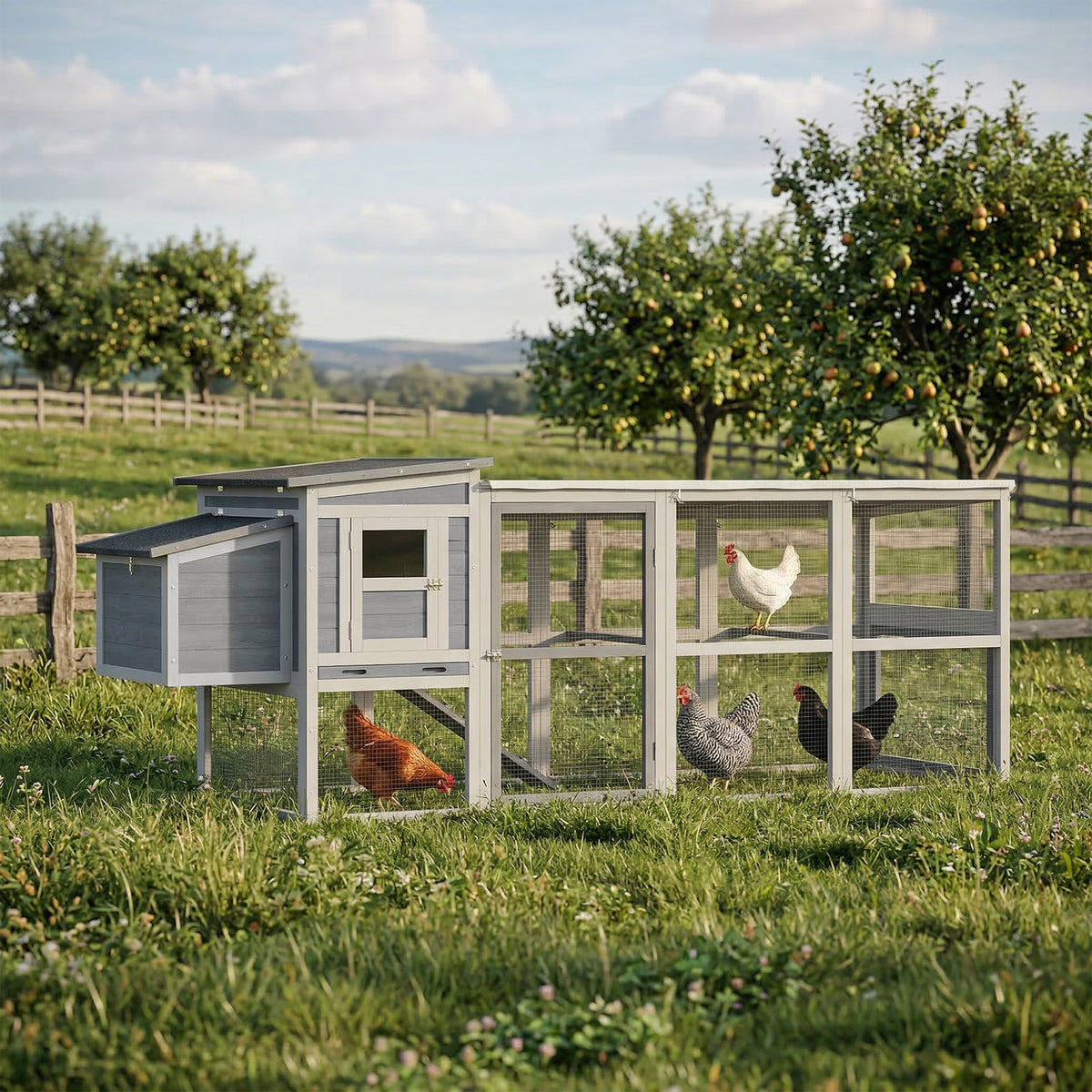 PawHut Large Chicken Coop, Wooden Hen House With Covered Run
