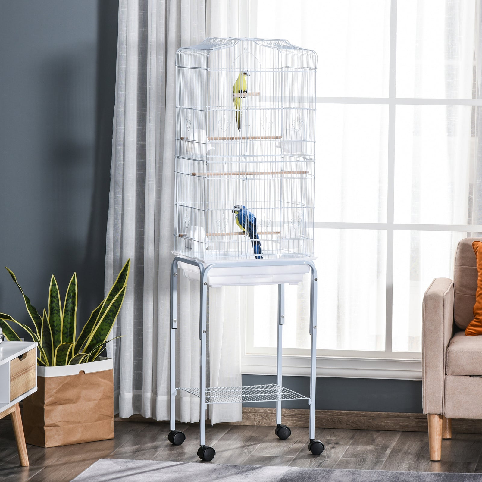 Bird Cage For Budgie Finch Canary Parakeet W/ Stand Sliding Tray | White