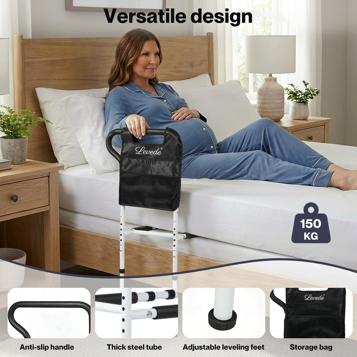 Safety Bed Rails Adjustable For Elderly Adult Seniors Assit Mobility Aid | Black