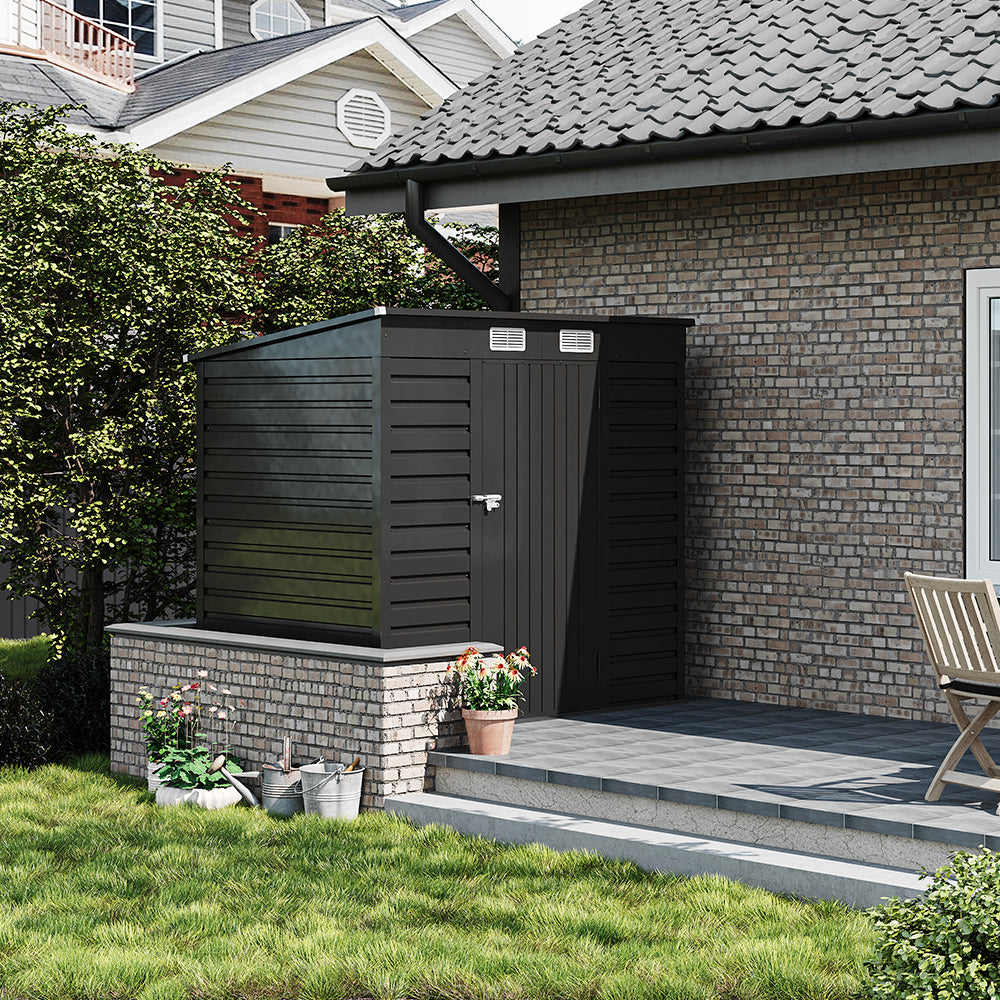 4x6ft Outdoor Storage Shed – Galvanized Steel Garden Shed Lockable With Double Doors & 2 Vents