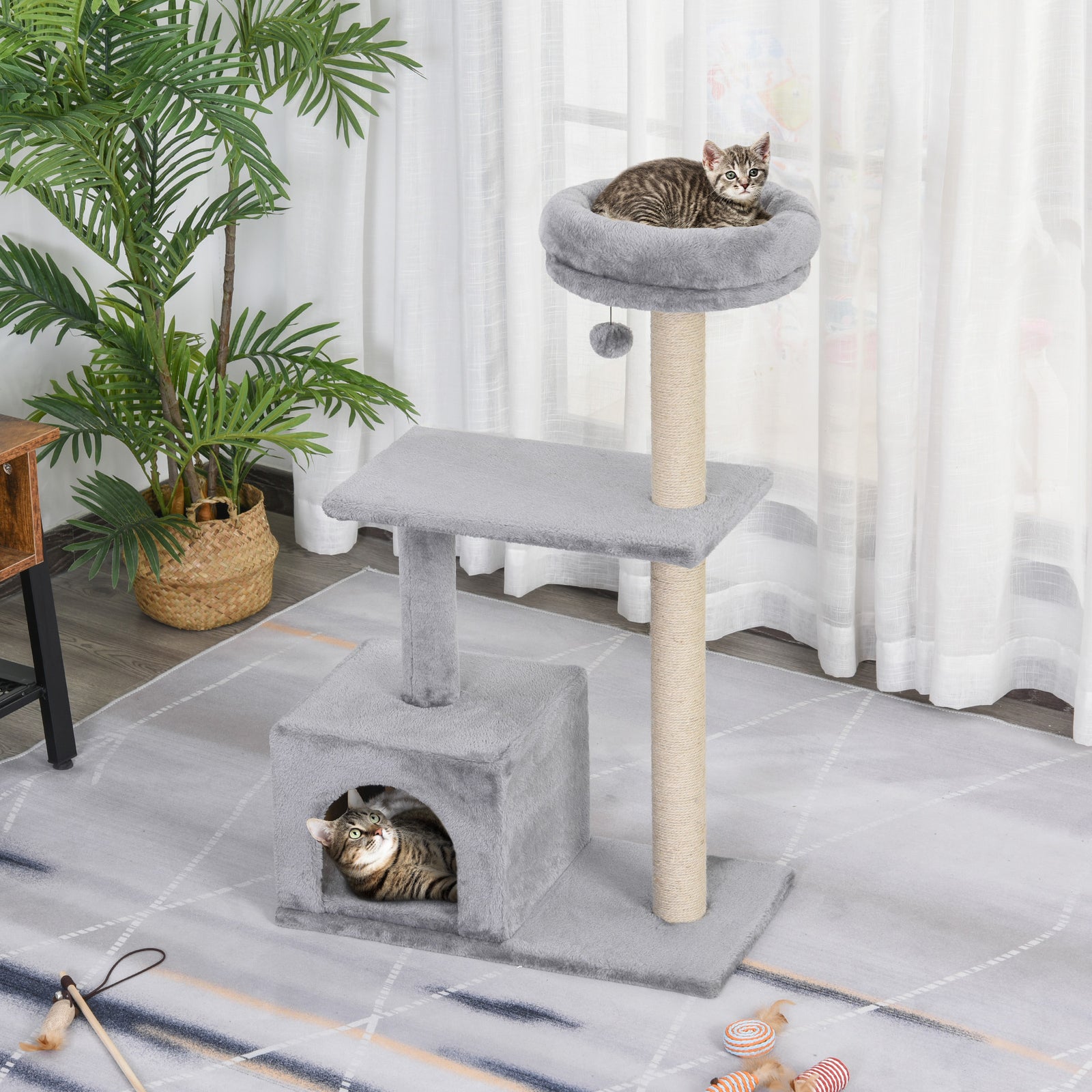 Cat Tree For Indoor Cats Kitten Tower W/ Scratching Posts Bed House Grey
