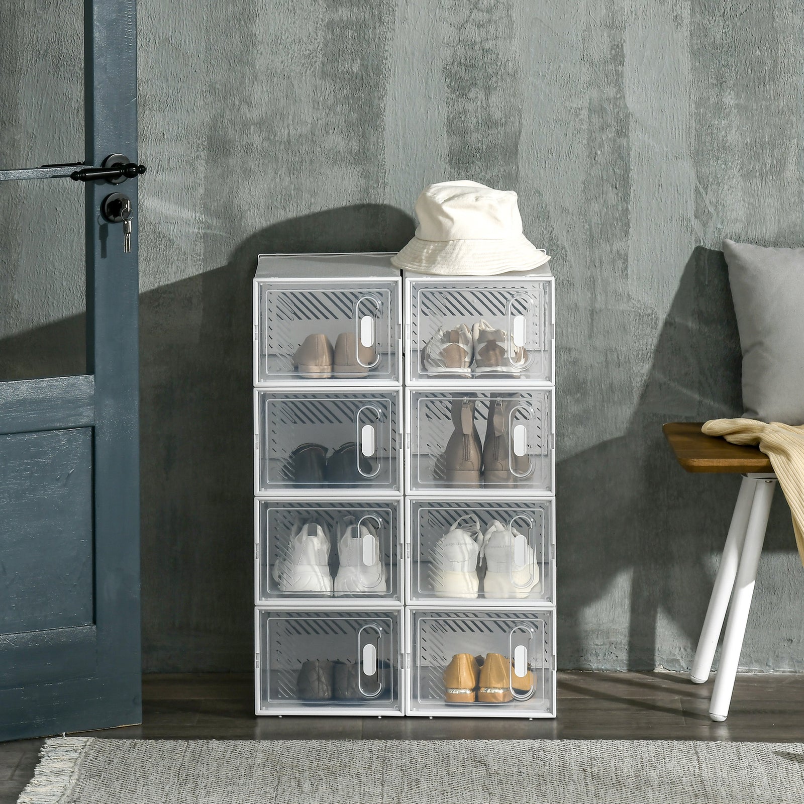 8pcs Clear Plastic Shoe Storage Box For Uk/eu Size 8.5/43