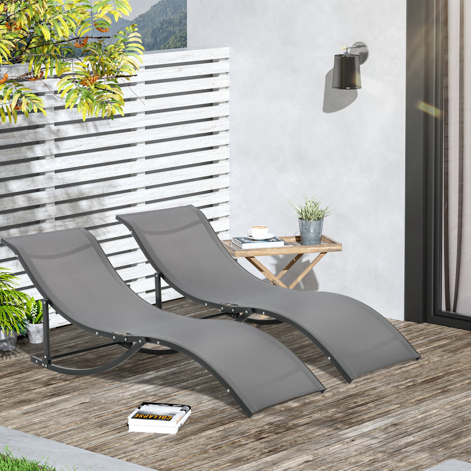 2pcs S-shaped Lounge Chair Foldable Sun Lounger | Gray