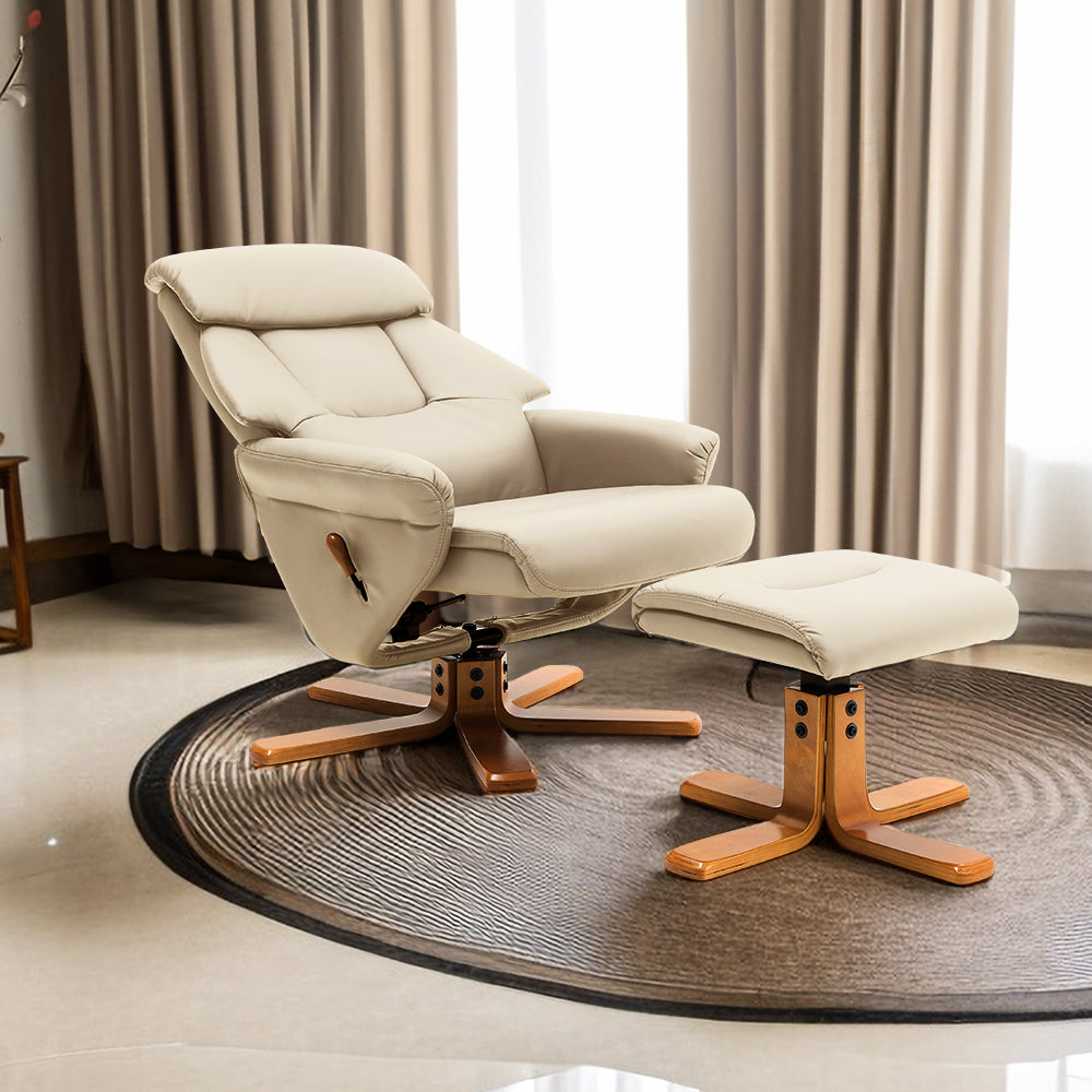 Swivel Faux Leather Lounge Recliner With Footstool