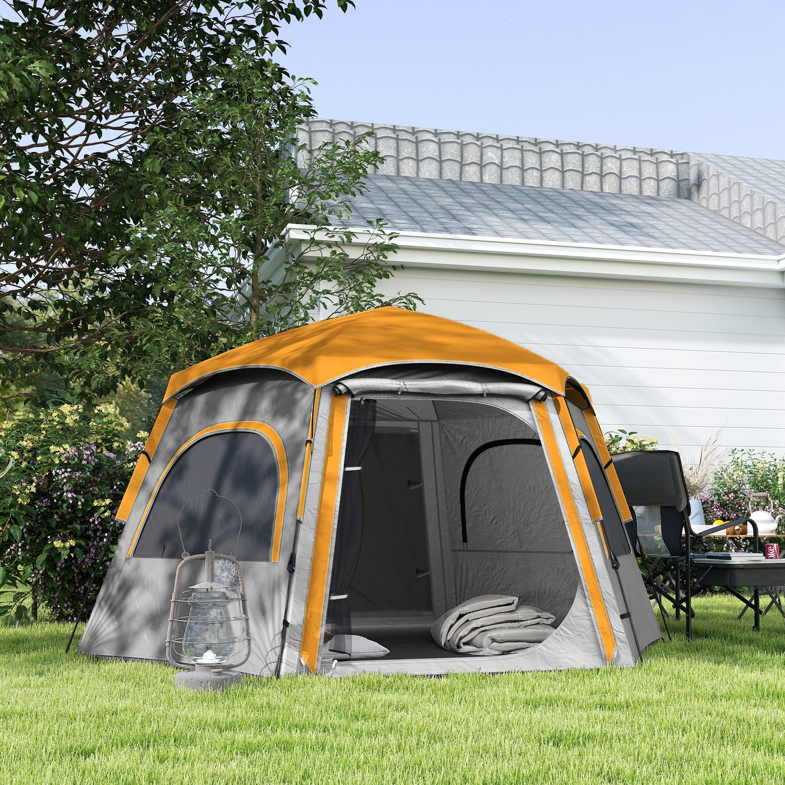 Instant 2/3/4 Person Dome Tent, Hexagonal | Light Grey
