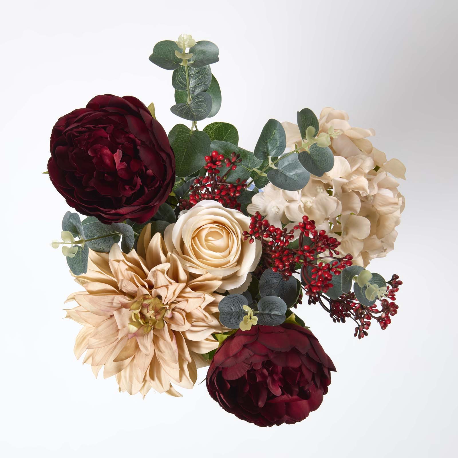 Artificial Burgundy Roses And Dahlias Bouquet, 67 Cm