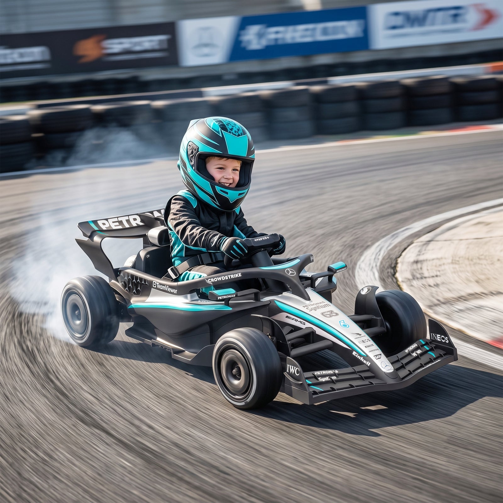 AIYAPLAY Licensed Mercedes-amg Petronas F1 Electric Go Kart For Kids 3-5