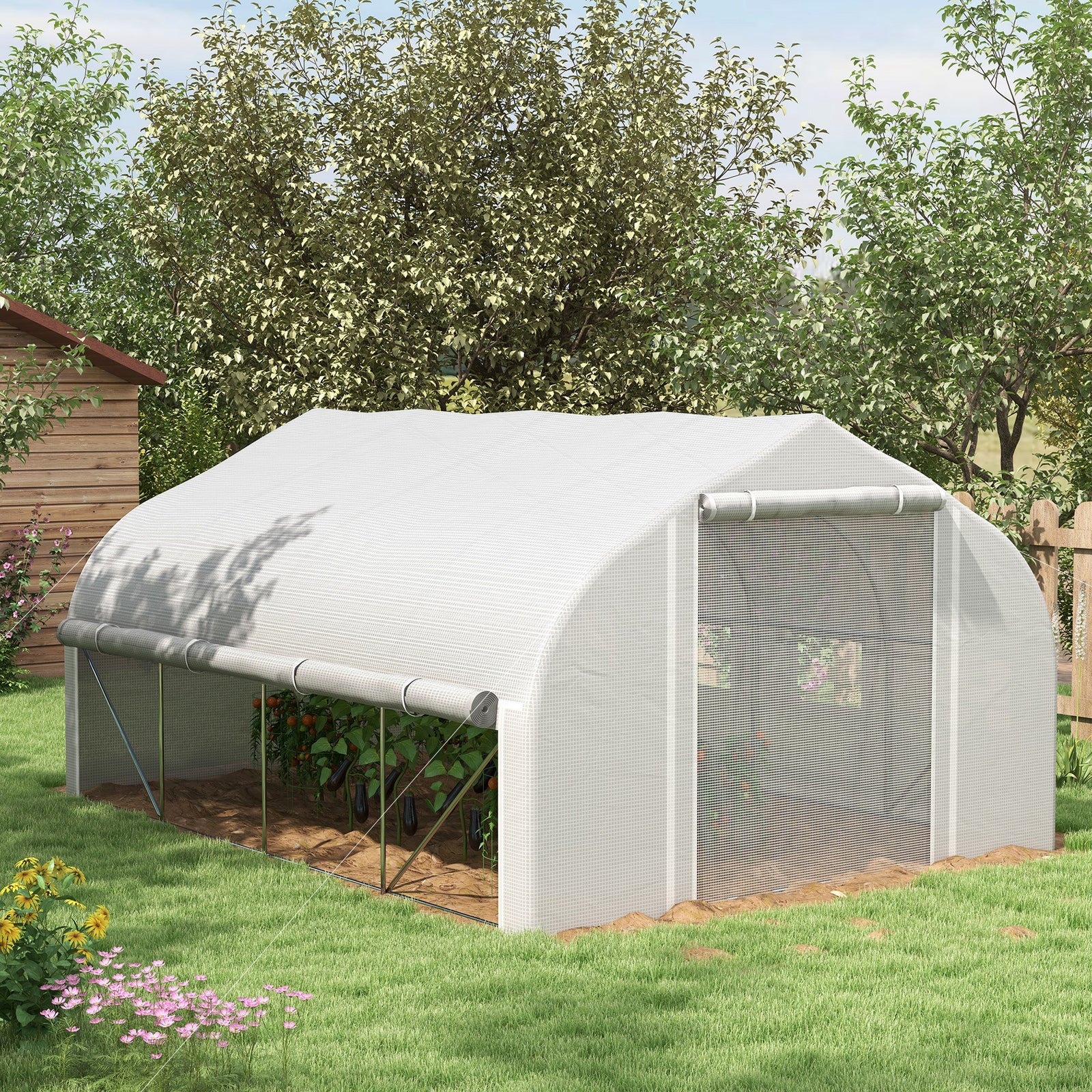 4x3m Polytunnel Greenhouse W/ Sidewalls & Door