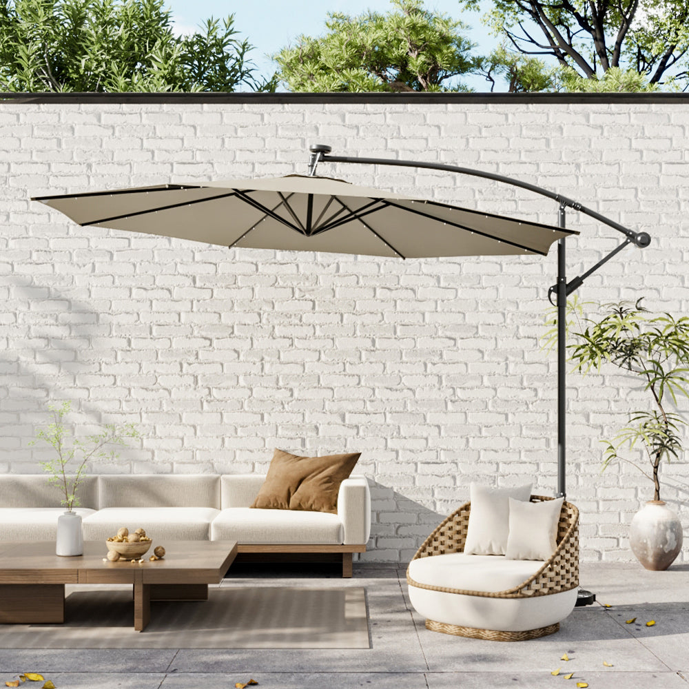 Outdoor 32 LED Lighted Patio Umbrella with Crank Lift System