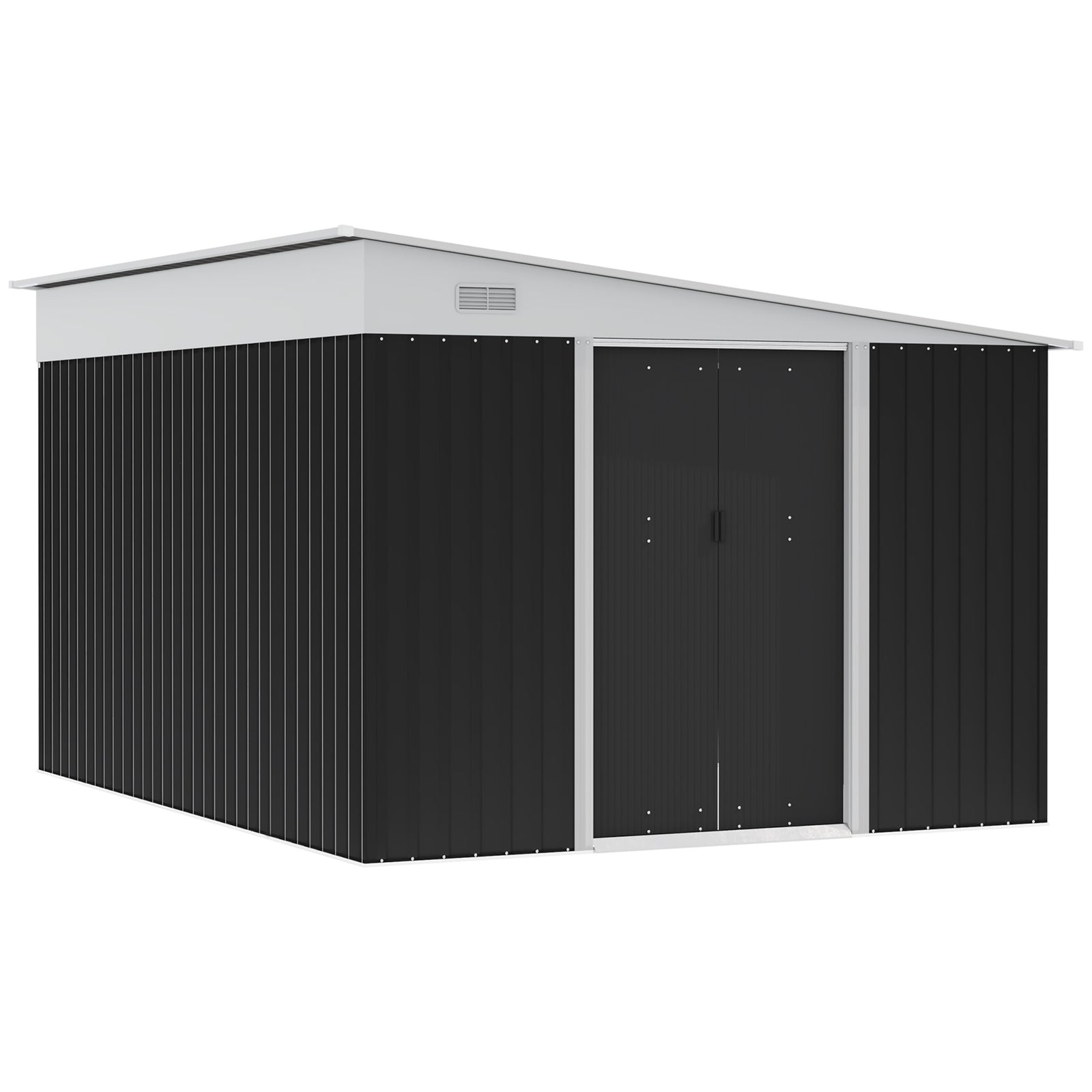 11.3x9.2ft Lean-to Metal Shed, Black