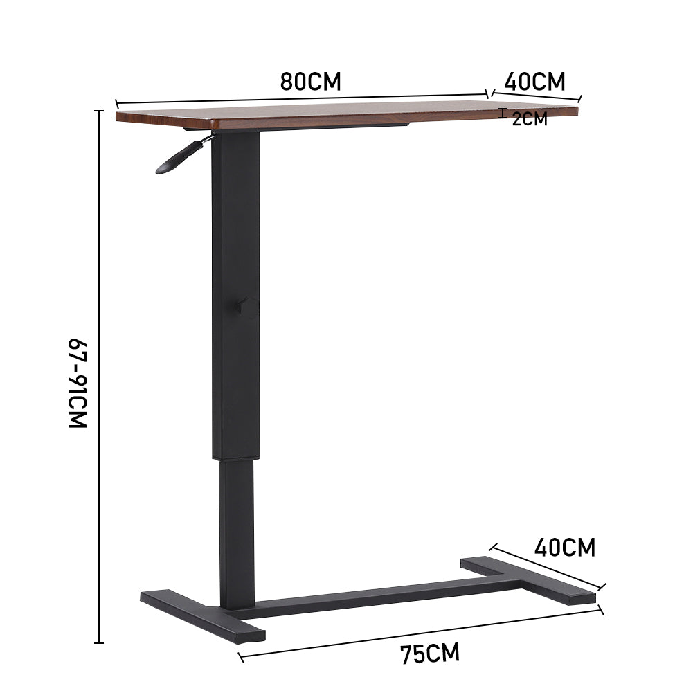 Overbed Table With Wheels, Small Standing Desk, 80 X 40 Cm Tabletop, 67-91cm Adjustable Height | Walnut
