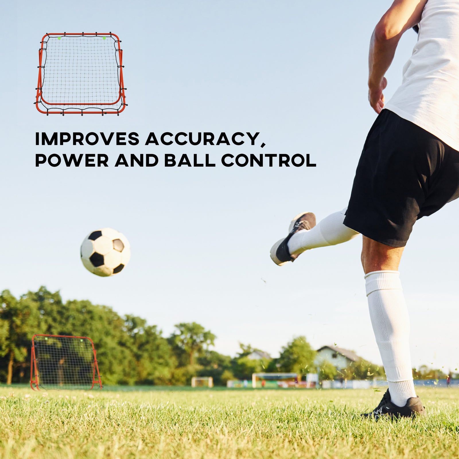 Rebounder Net Practise Football Kickback Target Goal | Red
