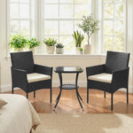 3 Piece Rattan Bistro Set With 2 Tier Glass-top Table, Chairs | White