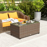 Outdoor Coffee Table, Glass Top Rattan Side Table | Brown
