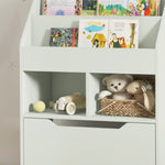 Kids Bookshelf, Toy Box W/ Storage Drawer, Wheels, For Bedroom | Green