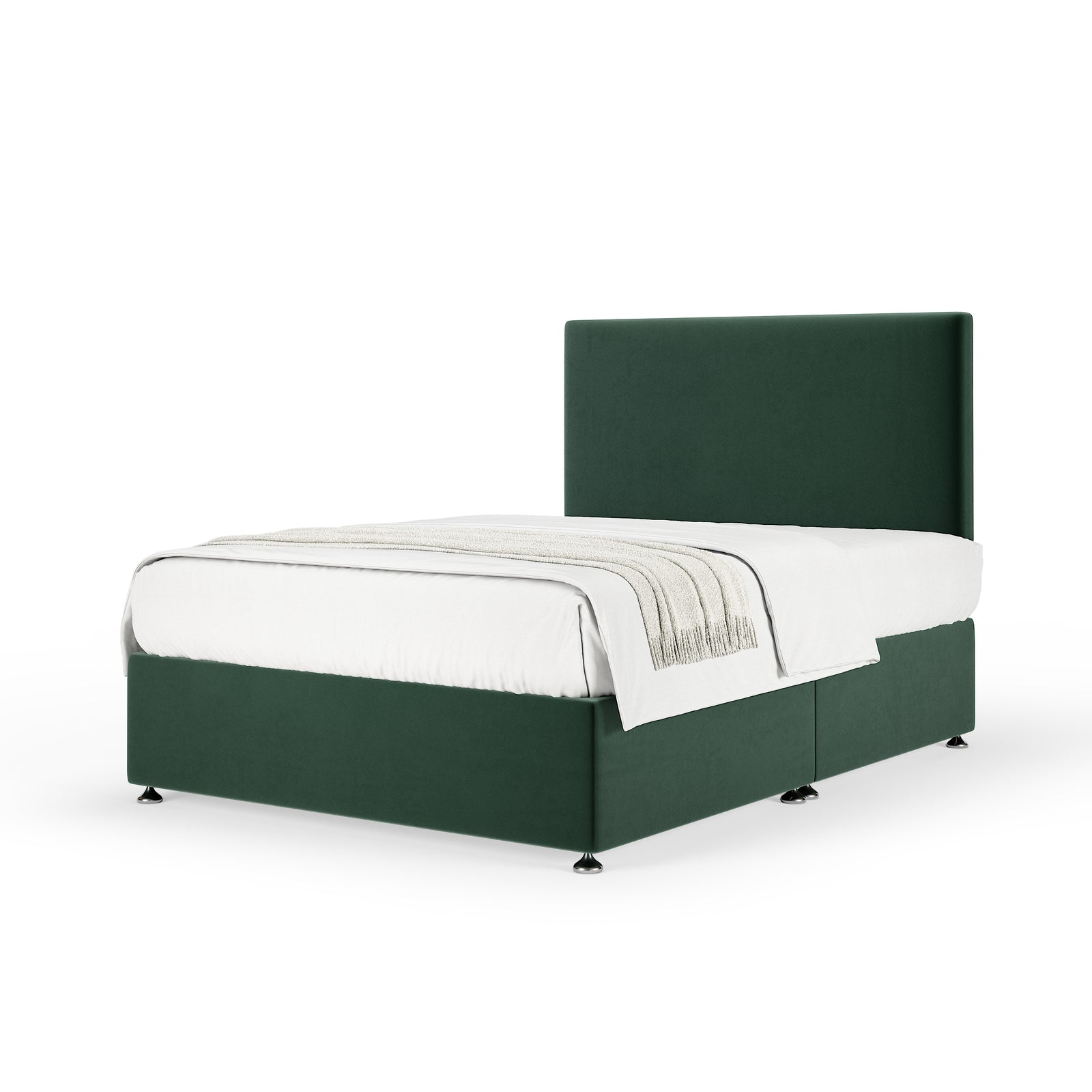 Plush Velvet Divan Base And Plain Headboard | Super King | Green