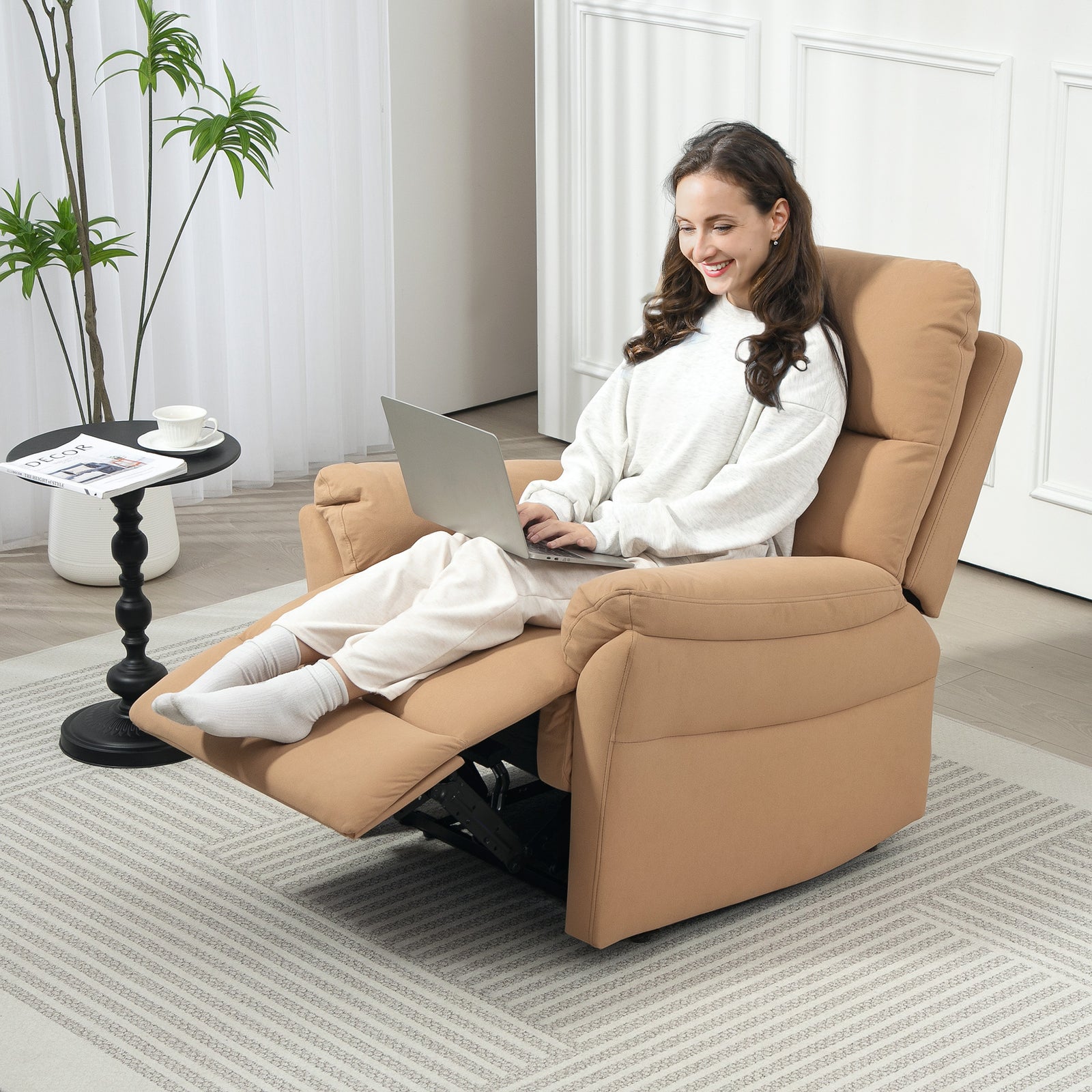 Recliner Armchair, Reclining Chair With Adjustable Leg Rest | One Size | Light Brown