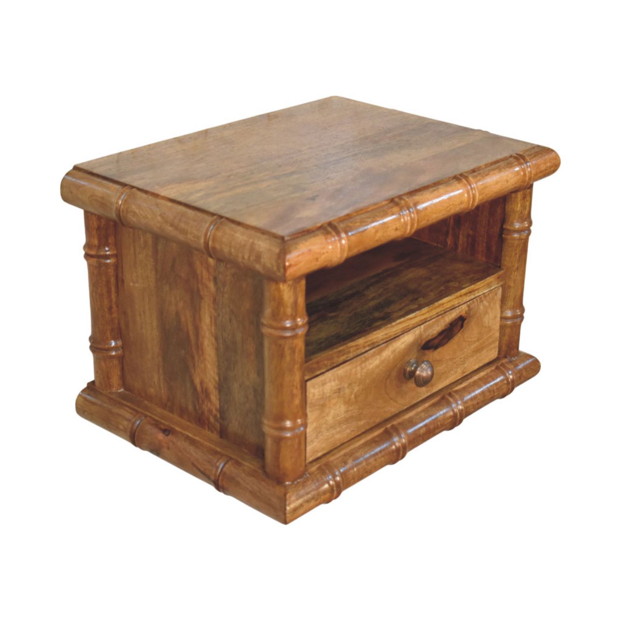 Bamboo Open Bedside In Amber Oak Finish, 1 Drawer, Brown