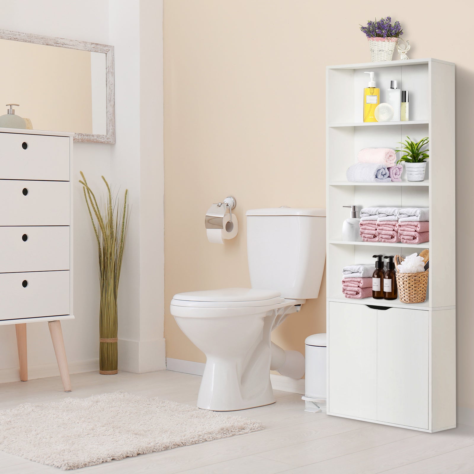 2 Door 4 Shelves Bookcase Wooden Storage Cabinet | One Size | White