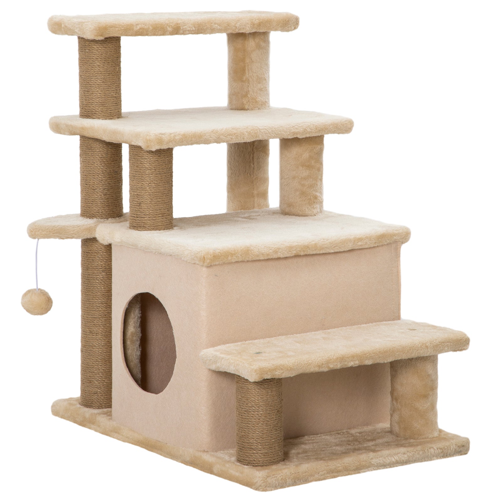 Dog Steps For Bed 4 Step Pet Stairs Cat House With Detachable Cover | Beige
