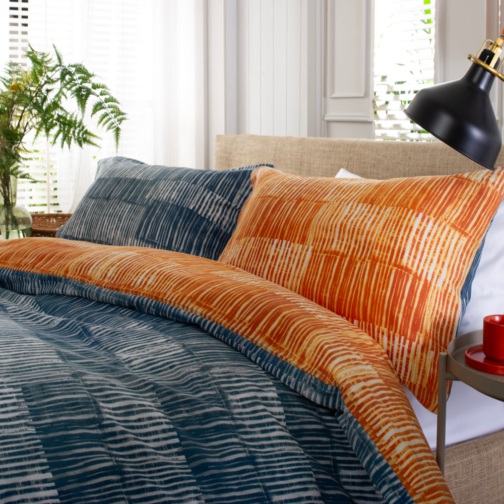 Matches Teal & Tangerine Printed Cotton Rich 200 Thread Count Reversible Duvet Cover Set | Single | Multi Colour