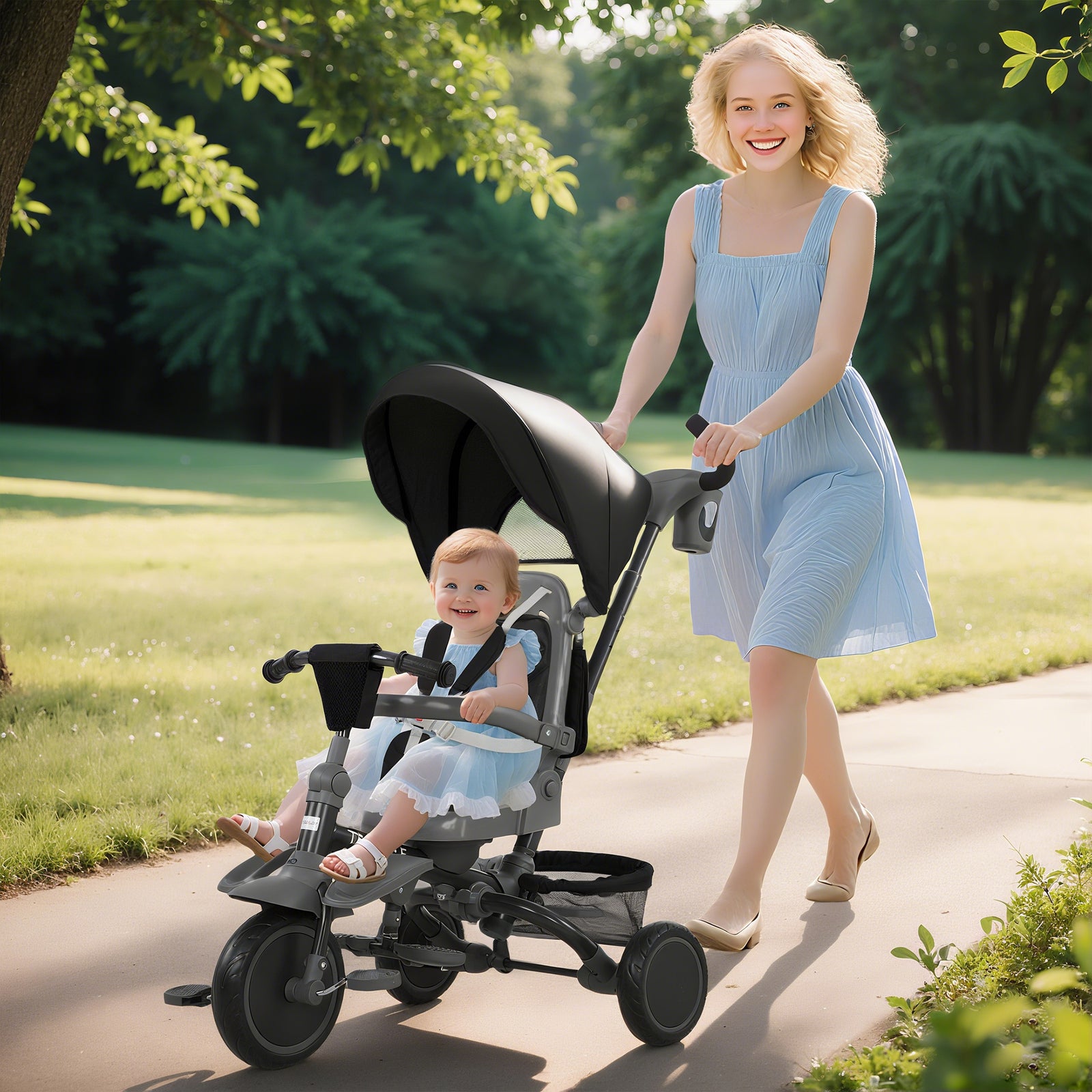6 In 1 Kids Trike, Toddler Tricycle With Parent Handle | Black