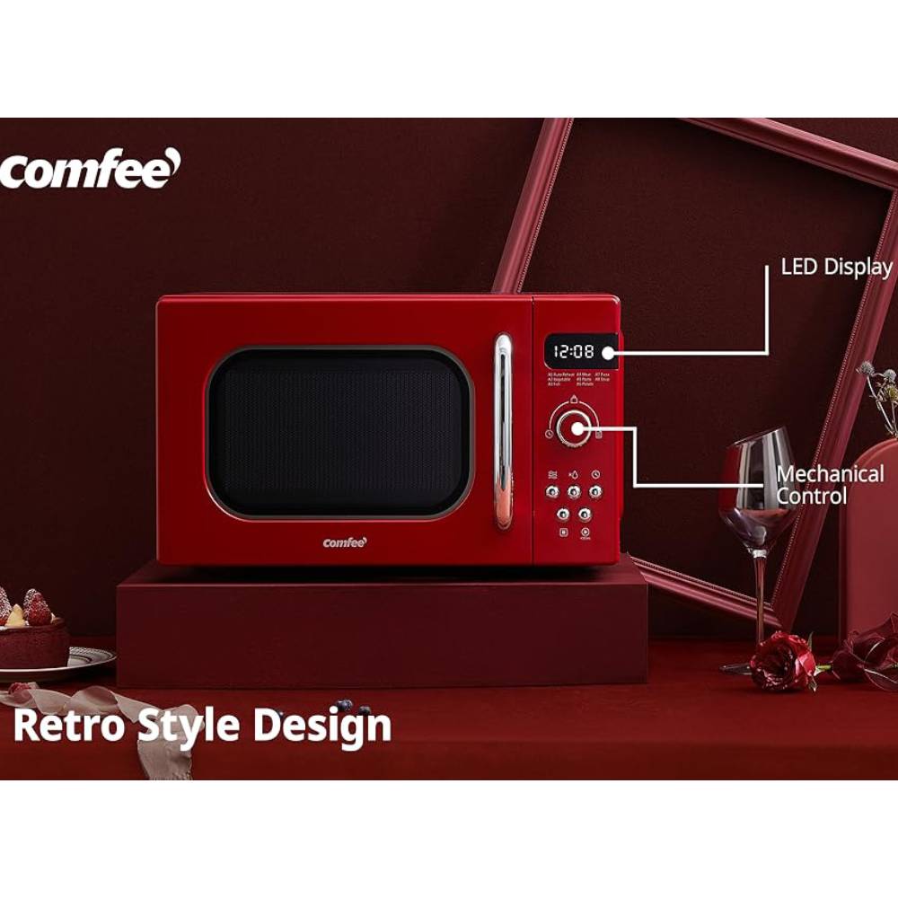 800w 20l Retro Microwave Oven With Led Display | Red