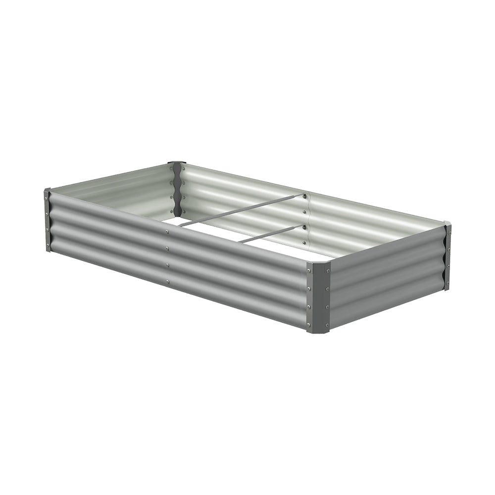 Rectangular Garden Bed – Durable Steel Raised Planter With Safe Edges,180cm W X 90cm D X 30cm H, 2 Support Bars | Grey