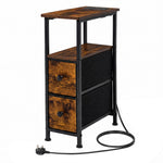 Bedside Table Narrow Side Table With Led Charging Station Storage Brown | Brown