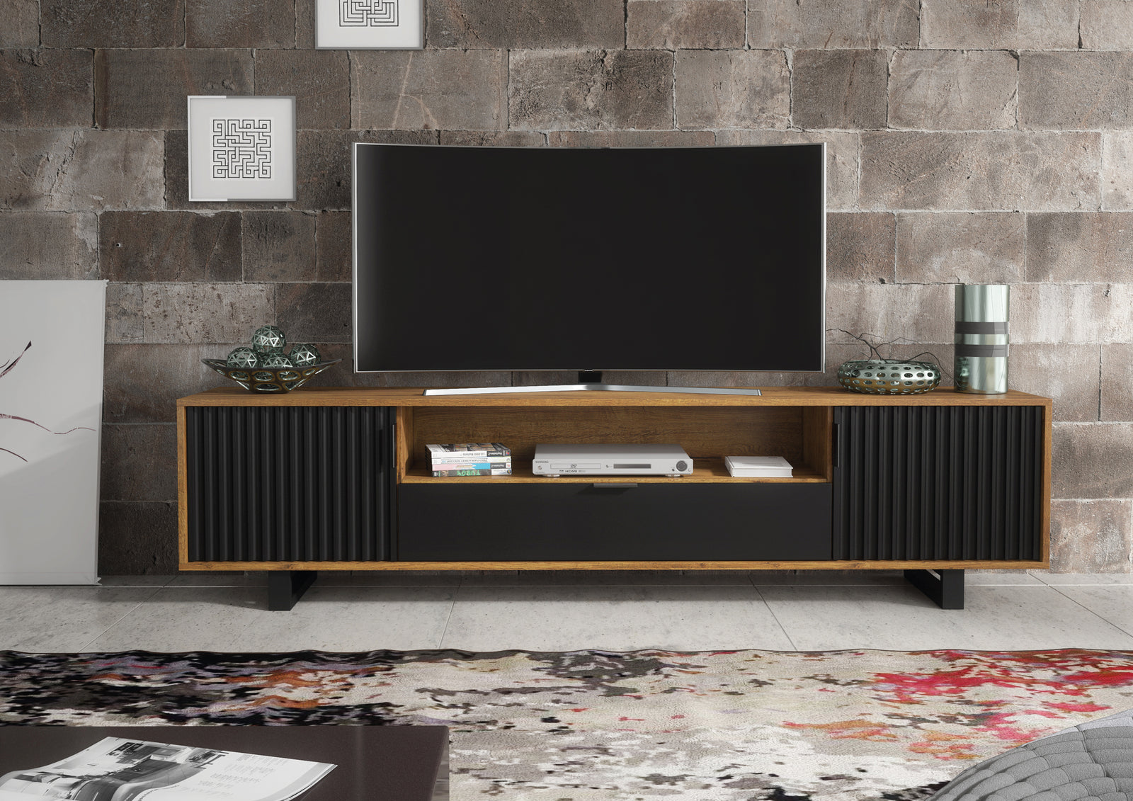 Blackridge Tv Unit 200cm - Fluted Design | Oak
