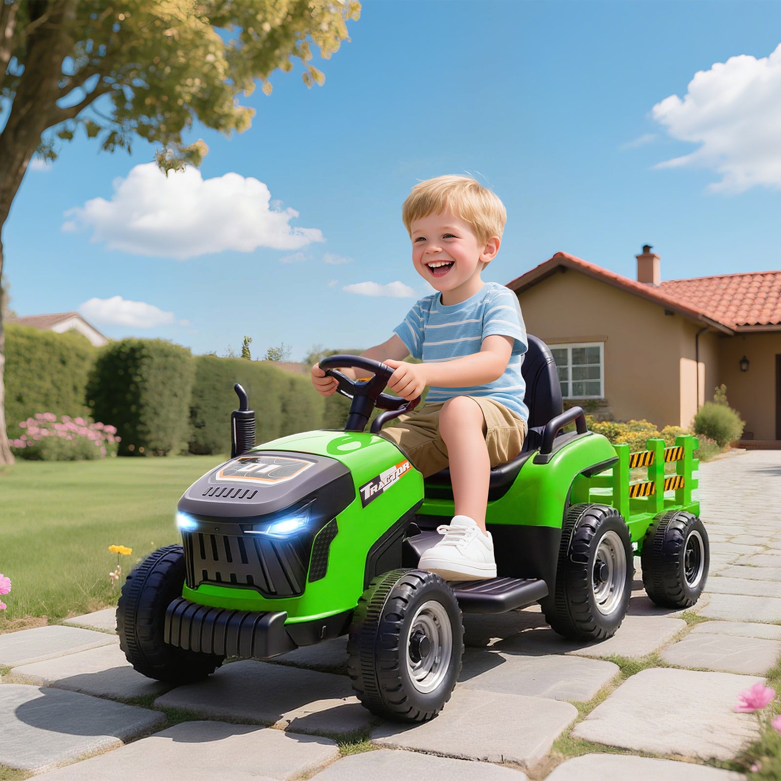Ride On Tractor And Trailer, 12v Electric Ride On Tractor | Green