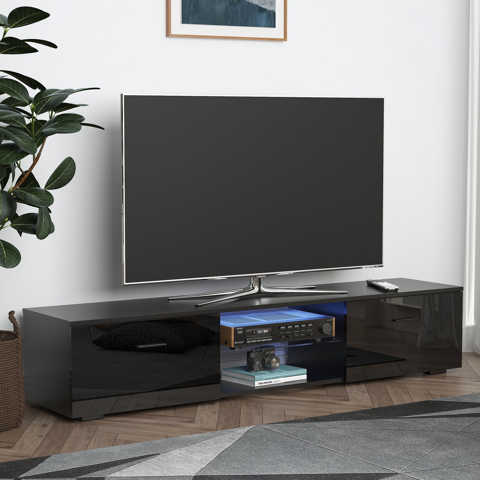 High Gloss Tv Stand With Led Lights Black
