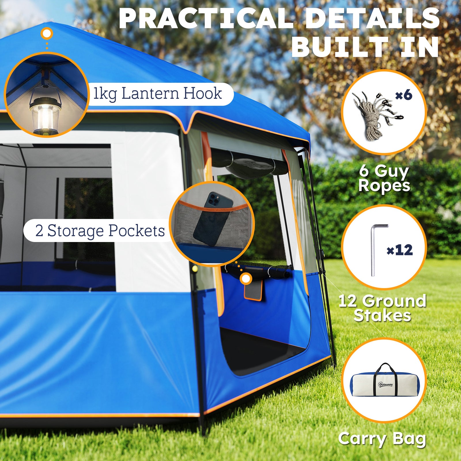 Camping Tent 3000mm Waterproof 4-6  Person | Blue