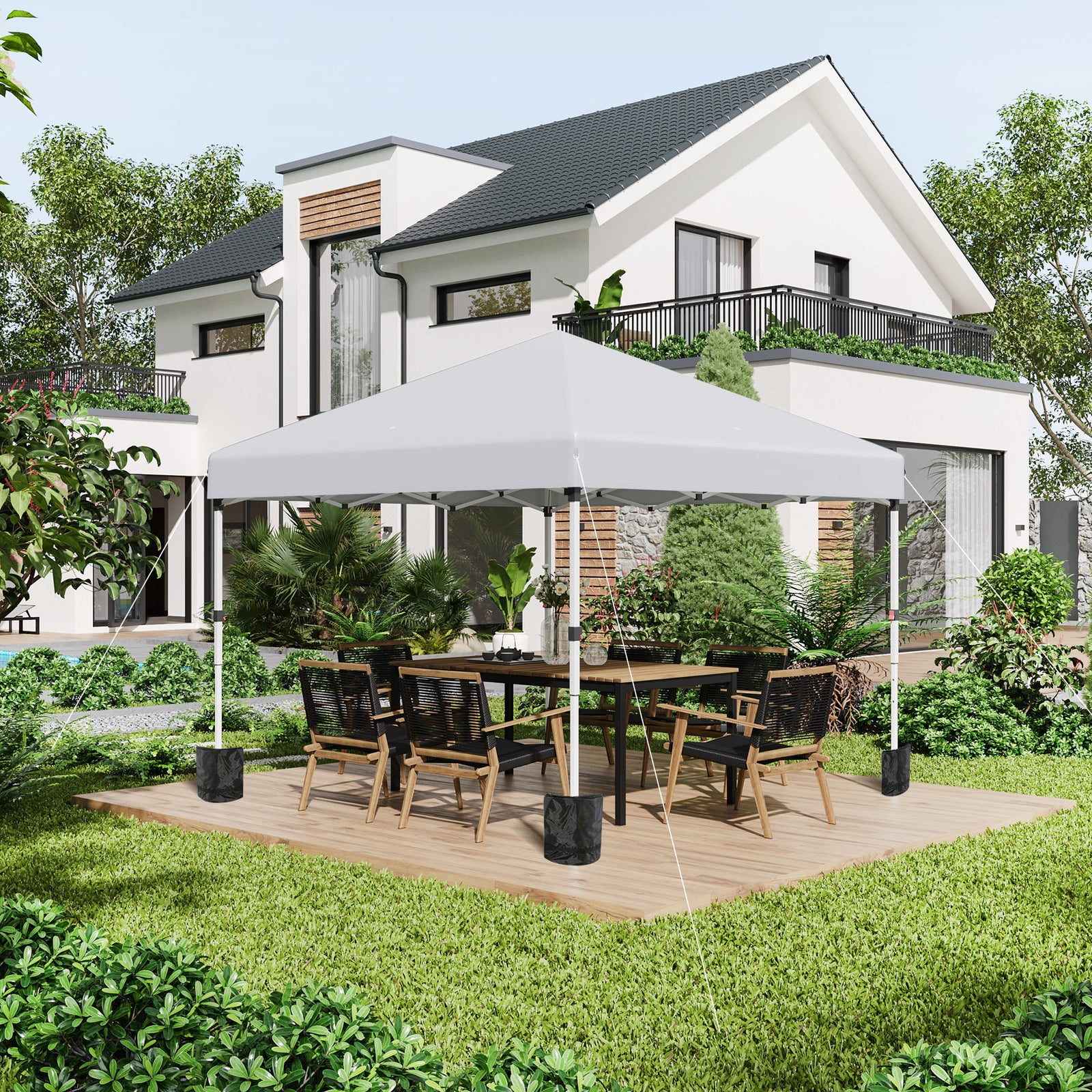 3x3 (m) Pop Up Gazebo Party Tent W/ 2 Sidewalls, Weight Bags | White