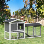 Two-tier Wooden Rabbit Hutch W/ Run Box, Slide-out Tray, Ramp 
White