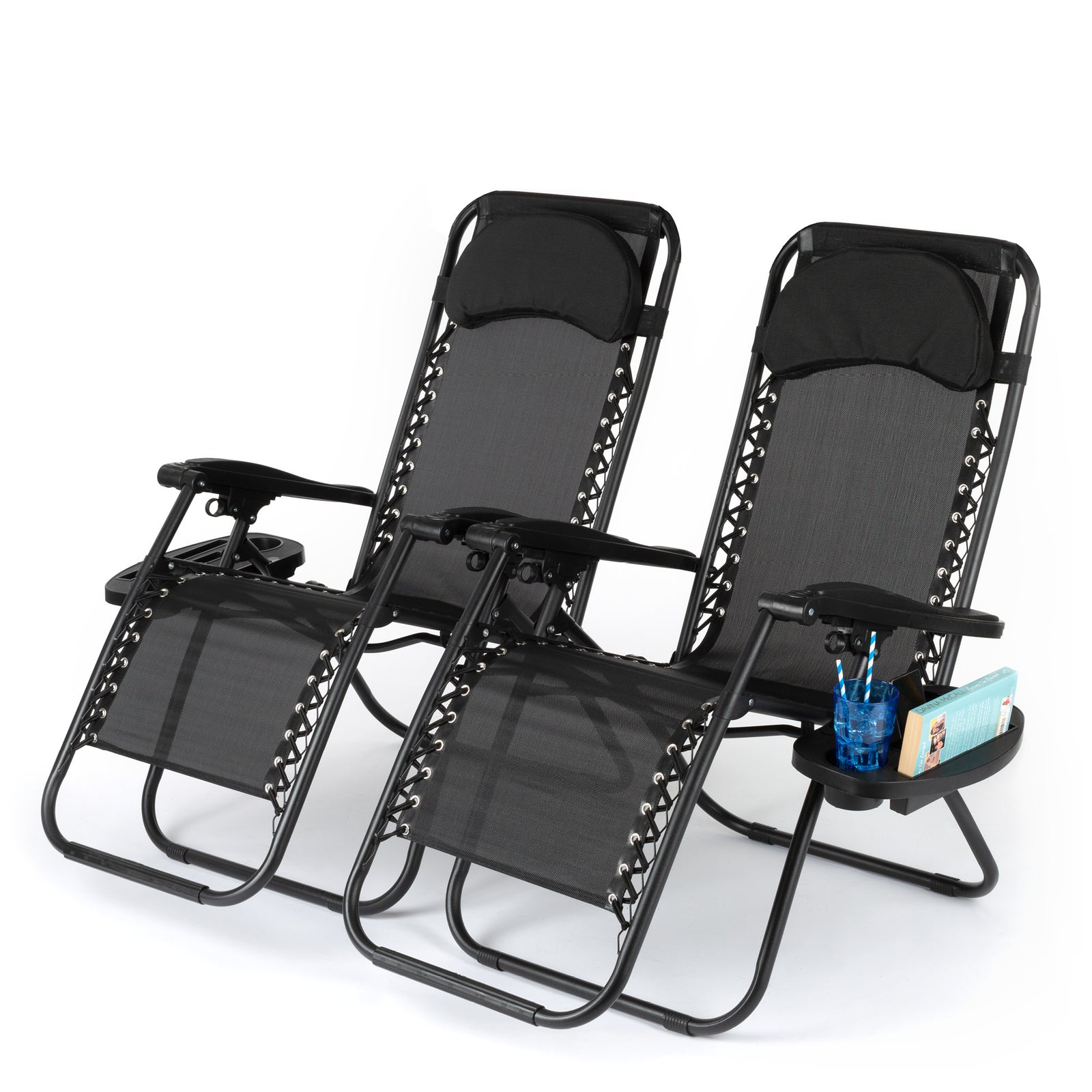 Livivo Livivo Gravity Chair Set Of 2 With Side Tables - Zero Gravity 120kg Black