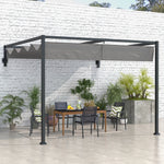 Wall Mounted Pergola With Retractable Sun Shade Canopy | Medium | Dark Gray